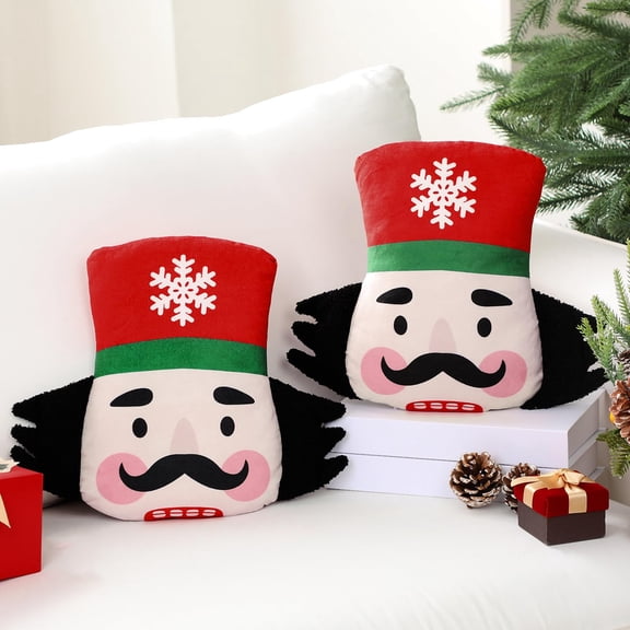 3D Nutcracker Christmas Throw Pillow Set 12x12 Inches Soft Flocked Decor Cushion for Home Party Living Room