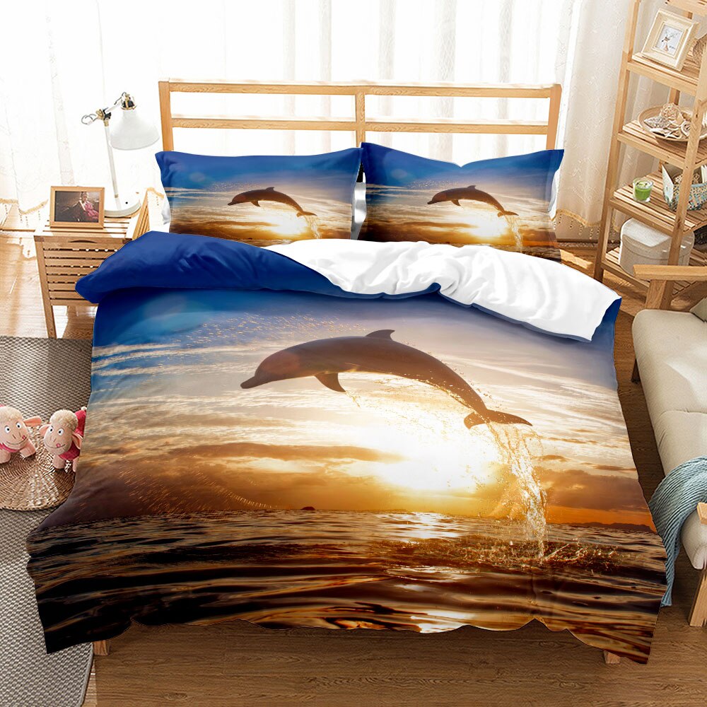 3D Ocean Bedding Set Polyester Quilt Cover Animal Comforter Cover Home