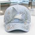 thumbnail image 1 of 3D Ocean Creatures Embroidery Cap, Adjustable Cotton Baseball Cap, Raised Embroidered Sea Animal Hat for Beach Travel, Sky Blue One Size, 1 of 3