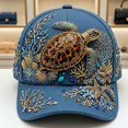 thumbnail image 1 of 3D Ocean Creatures Embroidery Cap, Adjustable Cotton Baseball Cap, Raised Embroidered Sea Animal Hat for Beach Travel(Turtle), 1 of 3