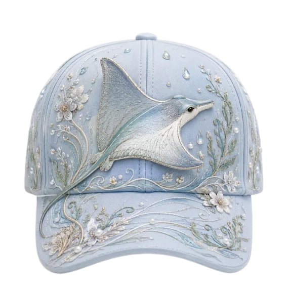 3D Ocean Creatures Embroidery Cap,Adjustable Cotton Baseball Cap,Raised Embroidered Sea Animal Hat for Beach Travel