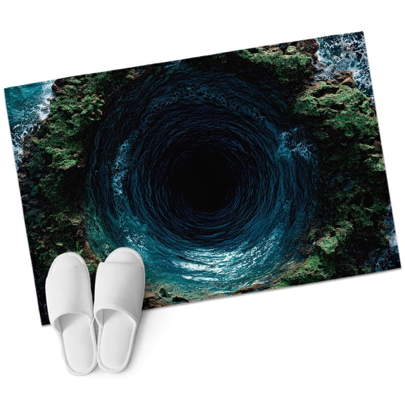 3D Ocean Hole Bathroom Rug Washable 2x3 Entryway Rug Non Slip Mountain Sea Water Vortex Blue Front Door Mat Low Pile Indoor Doormat Throw Floor Carpet for Kitchen Bedroom Entrance