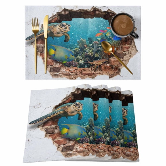 3D Ocean Placemats Set of 12 Modern Abstract Nature Optical Illusion Underwater Place Mats Indoor Wipeable Table Mats Washable Dining Table Placemats for Kitchen Holiday Party Home Decor 13x19 Inch