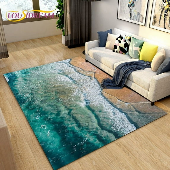 3D Ocean Seawater Beach Water Scenery Area Rug Carpet Rug for Living Room Bedroom Sofa Doormat ration Kid Nonslip Floor Mat