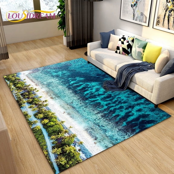 3D Ocean Seawater Beach Water Scenery Area Rug Carpet Rug for Living Room Bedroom Sofa Doormat ration Kid Nonslip Floor Mat