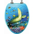 thumbnail image 1 of 3D Ocean Series Elongated Toilet Seat w/Chromed Metal Hinges, Wood, Dolphin Family, 1 of 7