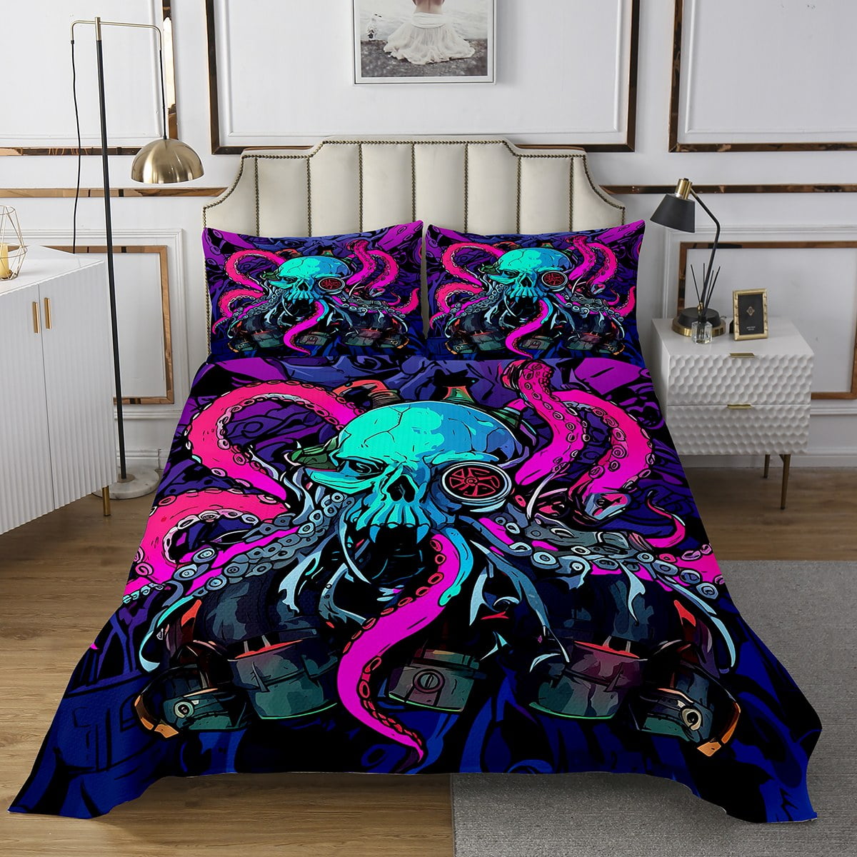 Octopus Comforter Set Twin Size - Turquoise Ocean Theme Bedding For Kids Boys | 3 Piece Duvet Set