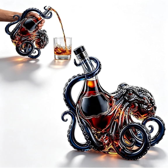 3D Octopus Glass Bottle, Deep Sea Nautical Decanter for Whiskey Wine, Sculpted Tentacle Design for Home Bar Display