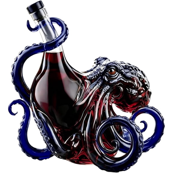 3D Octopus Whiskey Bottle, Decanter,Deep Sea Decor Bottle, Hand-blown Glass Liquor Bottles,Art Collector Display for Display for Wine, Soda, Liquor