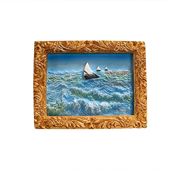 3D Oil Painting Fridge Magnets Set Of 6, Miniature Flower Seascape Sculptures With Gold Frames, Decorative Refrigerator Magnets For Kitchen Decor