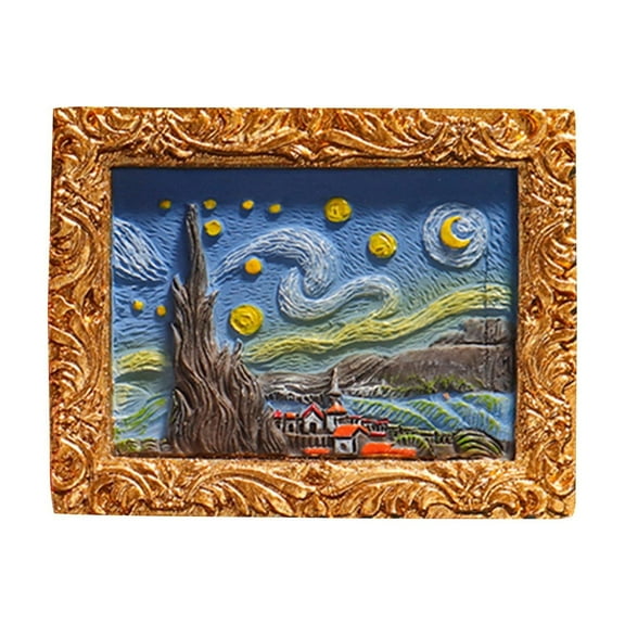 3D Oil Painting Style Fridge Magnets Set Of 6, Miniature Landscape/Flower/Seascape Sculptures With Gold Frames, Decorative Refrigerator Magnets For Kitchen, Office, And Gift
