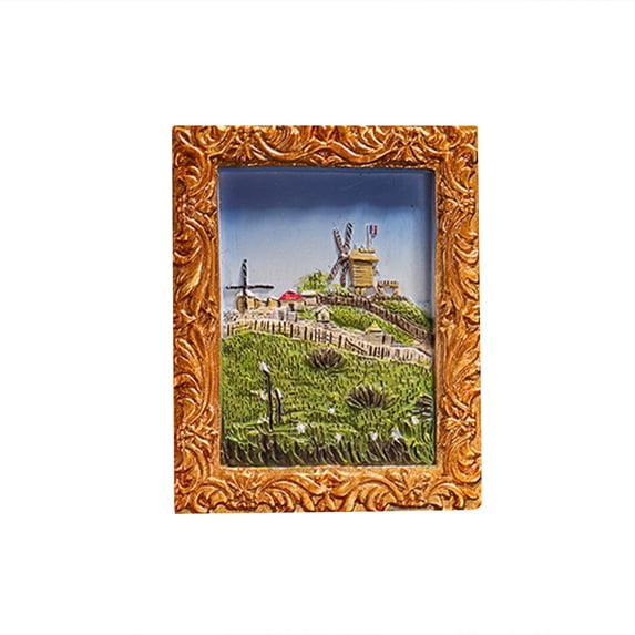 3D Oil Painting Style Fridge Magnets Set Of 6, Miniature Landscape/Flower/Seascape Sculptures With Gold Frames, Decorative Refrigerator Magnets For Kitchen, Office, And Gifting