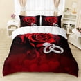 thumbnail image 1 of 3D Oil Red Rose Duvet Cover Set, Romantic Floral Bedding Set for Girls Wedding Bedroom,3D Oil Rose Duvet Cover,Diamond Ring Comforter Cover,3 PCS,1 Quilt Cover 2 Pillowcases, 1 of 4