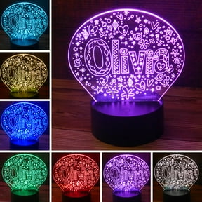 3D Olivia Name Desk Light - 7 Color LED Lamp Base with USB or Battery and Touch control Rotating Fade or Solid Color mode. Makes a perfect Nightlight for Kids or Unique Gift for any age.