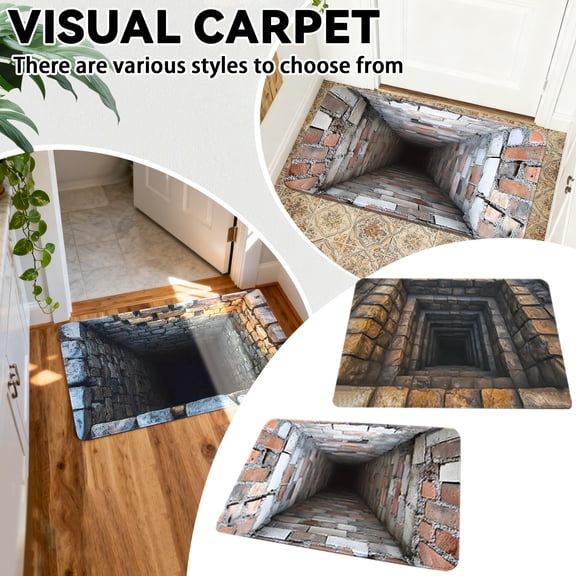 3D Optical All-Weather Doormat Indoor Outdoor Entrance Rug, 40X60Cm Easy Clean Non-Slip 3D Visual Illusion Ground Crack Pattern Rug, Patio Porch Front Door Indoor Outdoor Entrance