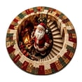 thumbnail image 1 of 3D Optical Christmas Round Rug With Santa By Fireplace Design Holiday Area Mat For Living Room And Bedroom(Brown-60cm), 1 of 3