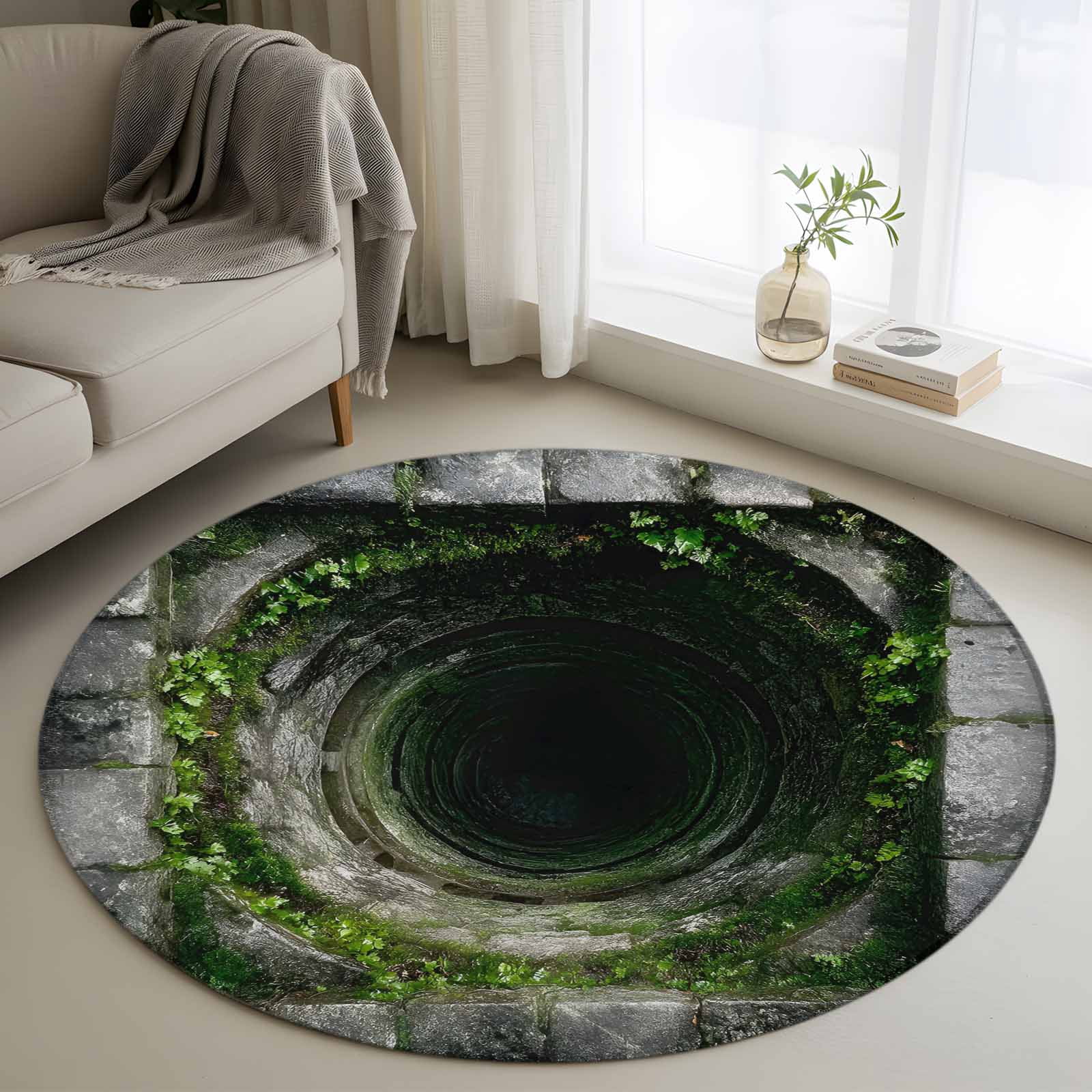 Visual Presentation Rugs 3D Optical Illusion 3ft Area Rug, Visual Trap Looks Like Holes Green ...