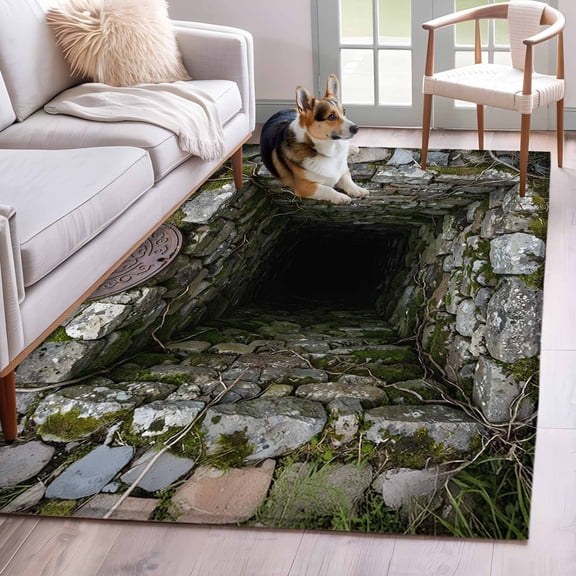 3D Optical Illusion Area Rug 4'x6', Visual Trap Looks Like Holes Teal Washable Non-Slip Rugs, Low Pile Large Carpet for Living Room Bedroom Dining Room Kitchen Office Indoor Mat
