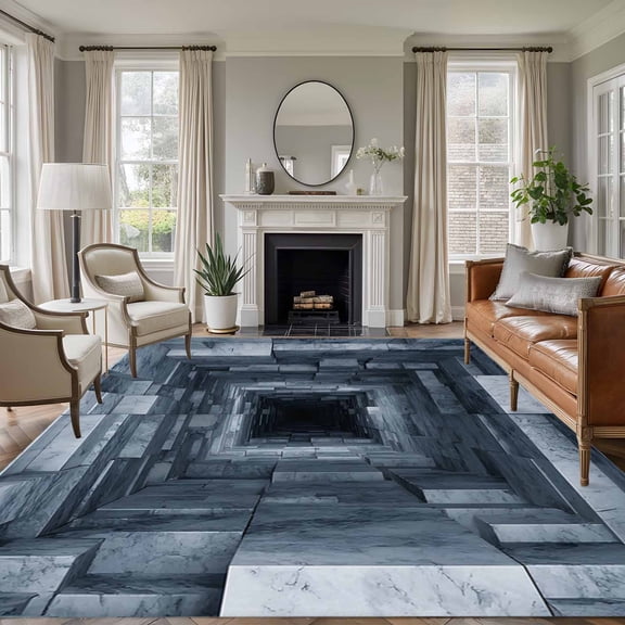 3D Optical Illusion Area Rug 5x8 Washable Rug Non Slip Visual Trap Looks Like Holes Blue Large Area Rug Soft Stainresistant Indoor Floor Carpet for Living Room Bedroom Home Office Dining Room Nursery