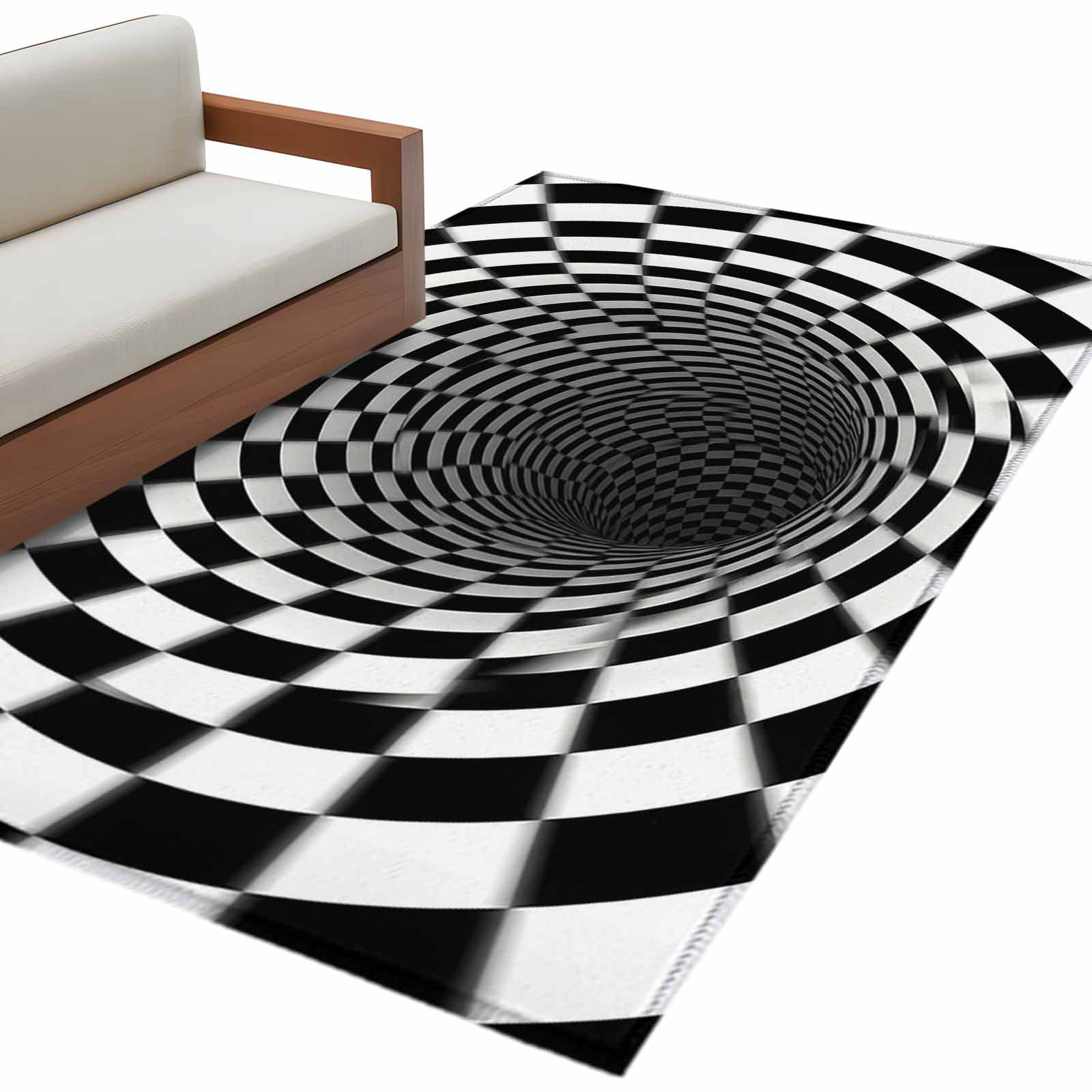 Visualabyss Rugs 3D Optical Illusion Area Rugs Collection 2.7'x5', Black White Checkered ...