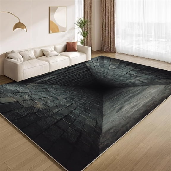 3D Optical Illusion Area Rugs, Deep Hole Brick Pattern Carpet, Washable Non Slip Low Pile Soft Rug for Living Room Bedroom Office Decor Mat 5ftx8ft