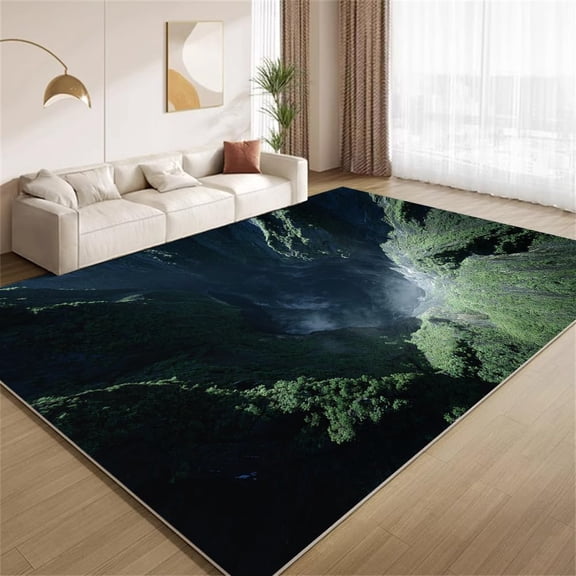 3D Optical Illusion Area Rugs, Forest Gorge Landscape Pattern Carpet, Washable Non Slip Low Pile Soft Rug for Living Room Bedroom Decor Mat 2ftx3ft