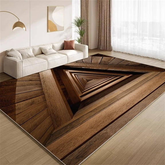 3D Optical Illusion Area Rugs, Geometric Wood Grain Pattern Carpet, Washable Non Slip Low Pile Soft Rug for Living Room Bedroom Decor Mat 3ftx4ft