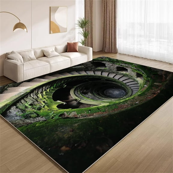 3D Optical Illusion Area Rugs, Spiral Staircase Deep Hole Pattern Carpet, Washable Non Slip Low Pile Soft Rug for Living Room Bedroom Decor Mat 5ftx8ft