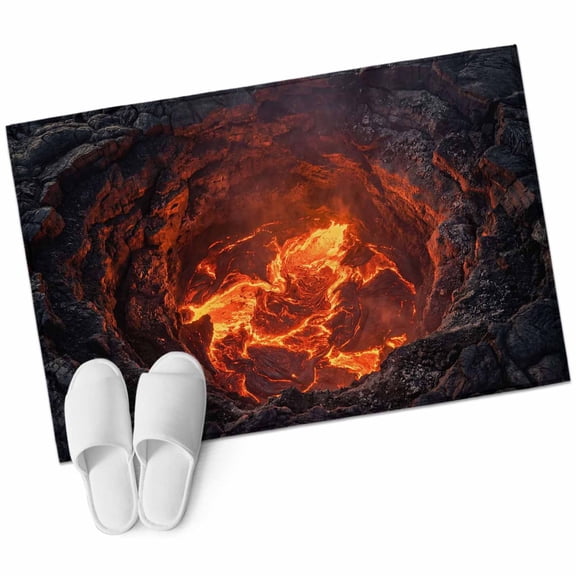 3D Optical Illusion Bathroom Rug Washable 2x3 Entryway Rug Non Slip Nature Red Volcanos Landscape Front Door Mat Low Pile Indoor Doormat Throw Floor Carpet for Kitchen Bedroom Entrance