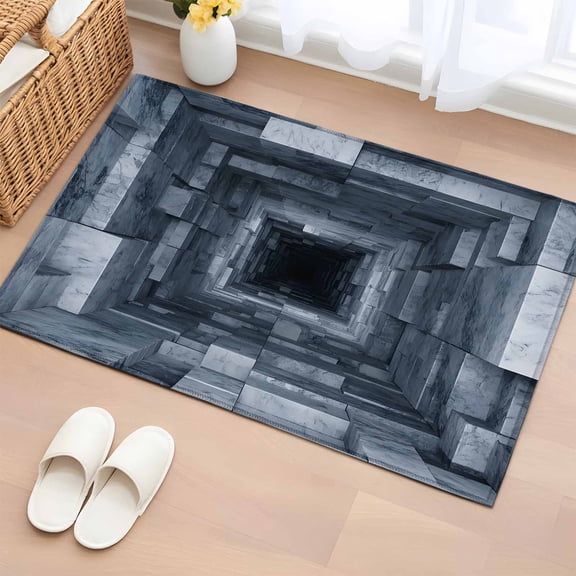 3D Optical Illusion Bathroom Rug Washable 2x3 Entryway Rug Non Slip Visual Trap Looks Like Holes Blue Front Door Mat Low Pile Indoor Doormat Throw Floor Carpet for Kitchen Bedroom Entrance