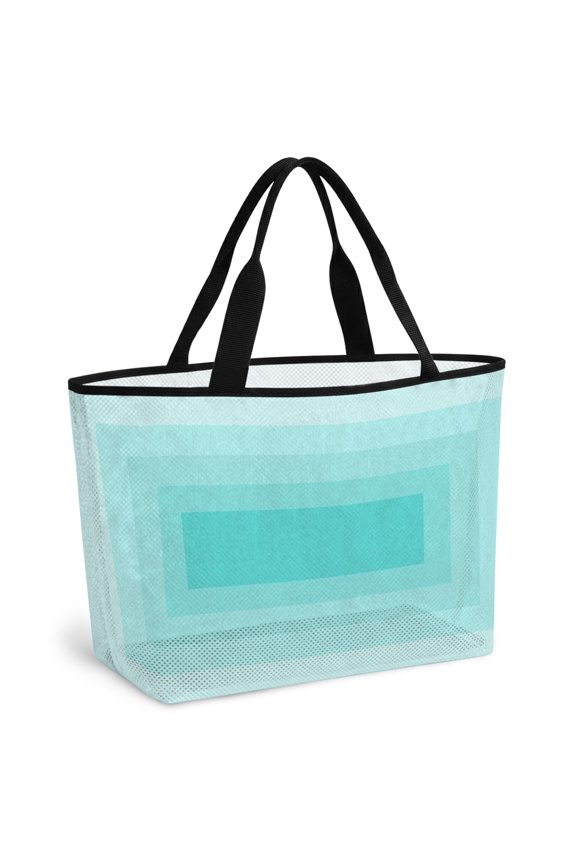 3D Optical Illusion Beach Bag for Women, Large Breathable Mesh Beach Tote Bag, Turquoise Geometric Modern Prints Sandproof Lightweight Travel Bags for Vacation Picnic Swimming Pool 15.7"x15.7"x9.1"