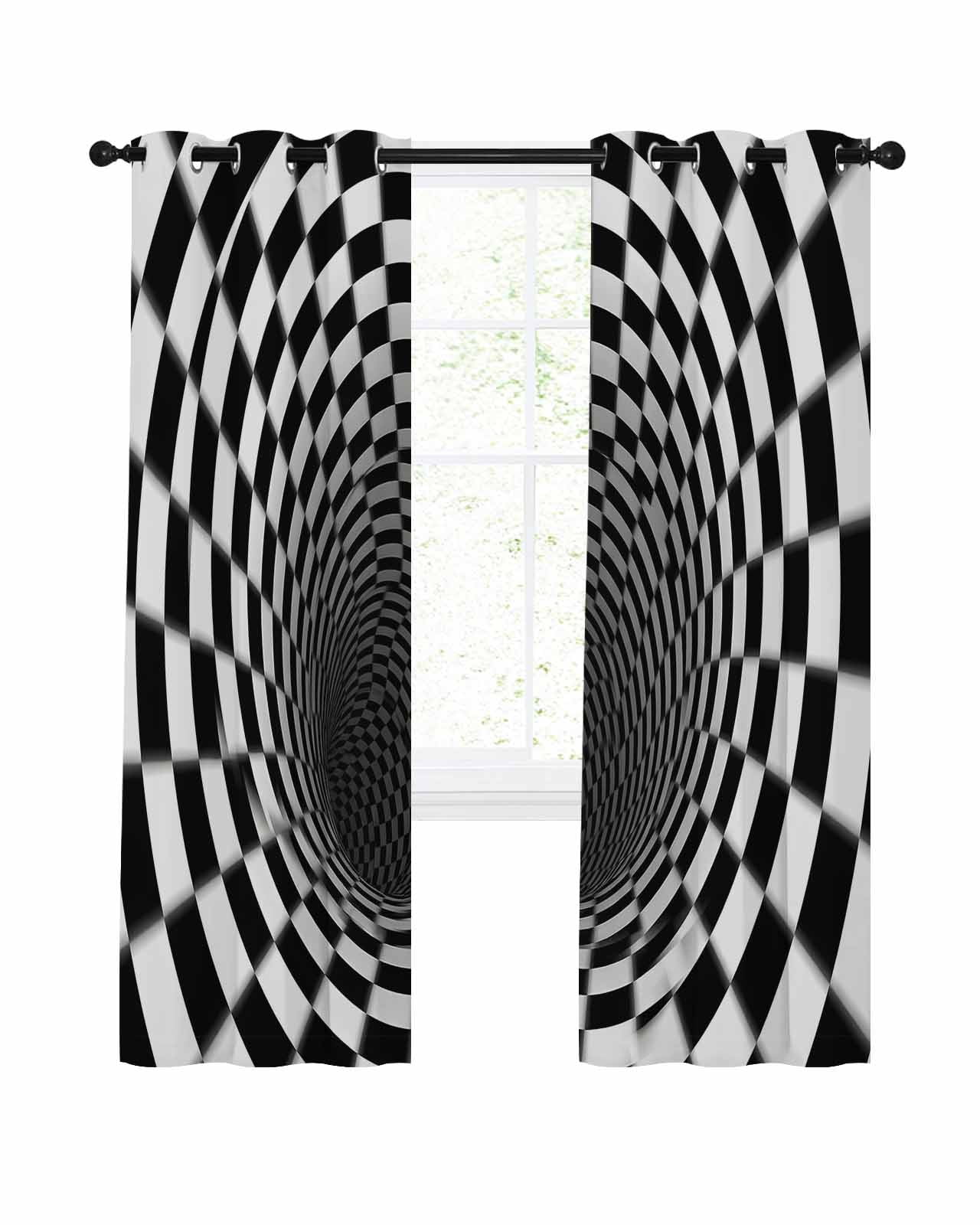 Visual Trap 3D Optical Illusion Blackout Curtains 45 Inches Length, Black White ...