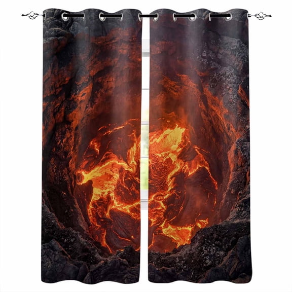 3D Optical Illusion Blackout Curtains for Bedroom Living Room Darkening Curtains 84 Inch Length 2 Panels Set Nature Red Volcanos Landscape Window Curtain Window Treatment Grommet Drapes 52"x84"