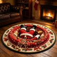 thumbnail image 1 of 3D Optical Illusion Christmas Round Rug, Non-Slip Washable Carpet with Santa Boots Illusion Print for Living Room, Bedroom and Entryway Holiday Decor, 19.69 Inch, 1 of 8