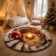 thumbnail image 1 of 3D Optical Illusion Christmas Round Rug, Non-Slip Washable Carpet with Santa Campfire Print for Living Room, Bedroom and Entryway Holiday Decor, 19.69 Inch, 1 of 8