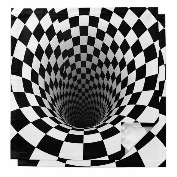 3D Optical Illusion Cloth Napkins, Black White Checkered Gingham Plaid Vortex Washable and Reusable Dinner Napkins Set of 2, Table Napkin for Kitchen Party Birthday Wedding Hotel Housewarming 20"x20"
