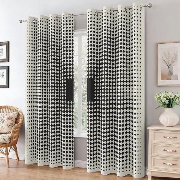 3D Optical Illusion Curtains, Home Decor Modern Illusion Pattern Curtains Blackout for Bedroom Living Room, Thermal Eyelet Abstract Diamond Window Treatments 26"W x 45"L (Pack of 2)