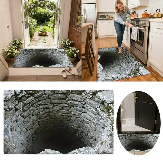 3D Optical Illusion Doormat with Visual Trap Design, Non- Entrance Mat for Indoor Outdoor Use, Floor Rug for Porch, Patio, Living Room and Entryway Decor