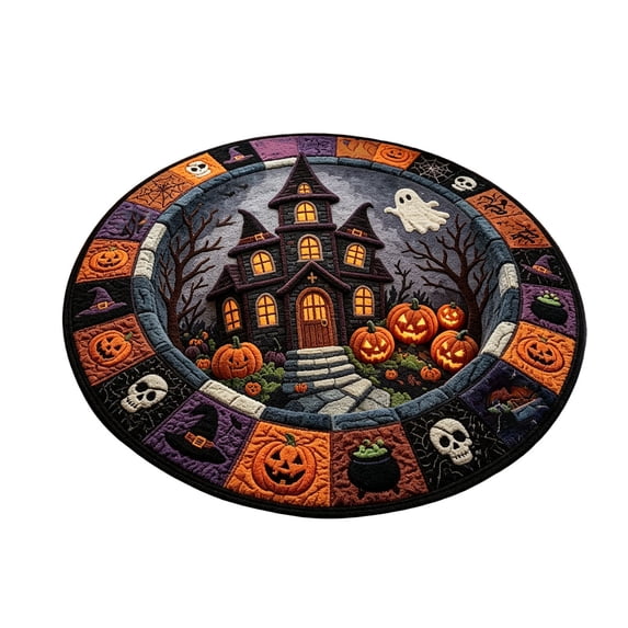 3D Optical Illusion Halloween Round Rug, Quilted Vortex Ghost Pumpkin Circular Floor Mat, Non Slip Festive Doormat For Entryway, Bedroom & Home Party Decor（60*60cm)