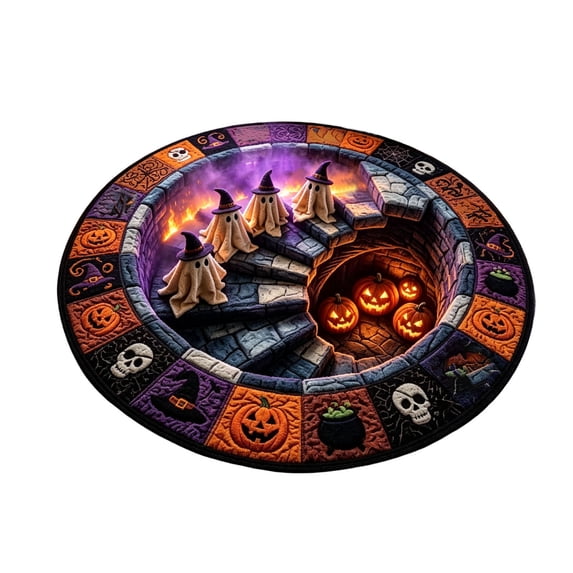3D Optical Illusion Halloween Round Rug, Quilted Vortex Ghost Pumpkin Circular Floor Mat, Non Slip Festive Doormat For Entryway, Bedroom & Home Party Decor(80*80cm)