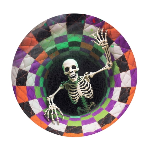 3D Optical Illusion Halloween Rug, Round Non-Slip Area Rug, Spooky 3D Black Hole Vortex Mat with Skeleton Ghost Mummy, Water Absorbent Doormat for Bathroom Living Room