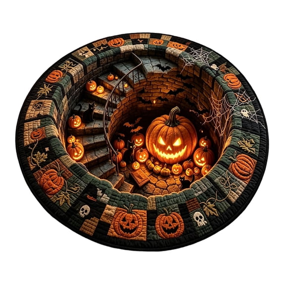 3D Optical Illusion Halloween Rug Spooky Hole Pumpkin Ghost Printed Circular Floor Mat Non Slip Decorative Round Doormat For Entryway Bedroom Halloween Party
