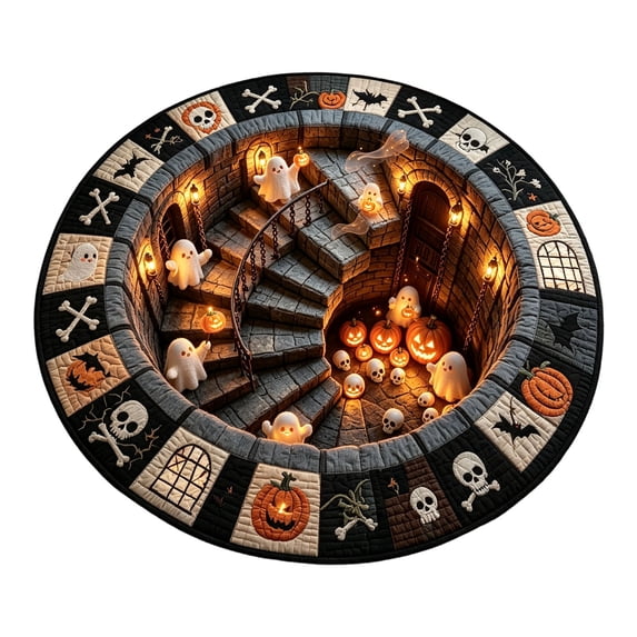 Round Skeleton Rug 3D Optical Illusion Haunted Staircase Round Rug, Halloween Ghost ...