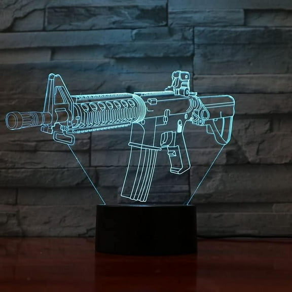 3D Optical Illusion Lamp Gun Neon Sign, 3D Creative Gun Safe Light, Gun Lamps Home Decor, Night Light for Teens Christmas Birthday Decorations Gifts Lights Gun