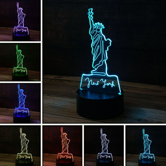 3D Optical Illusion Lamp, Statue of Liberty Desk Light - 7 Color LED Lamp Base with USB or Battery and Touch control Rotating Fade or Solid Color mode. A Nightlight for Kids, Gift for any age.