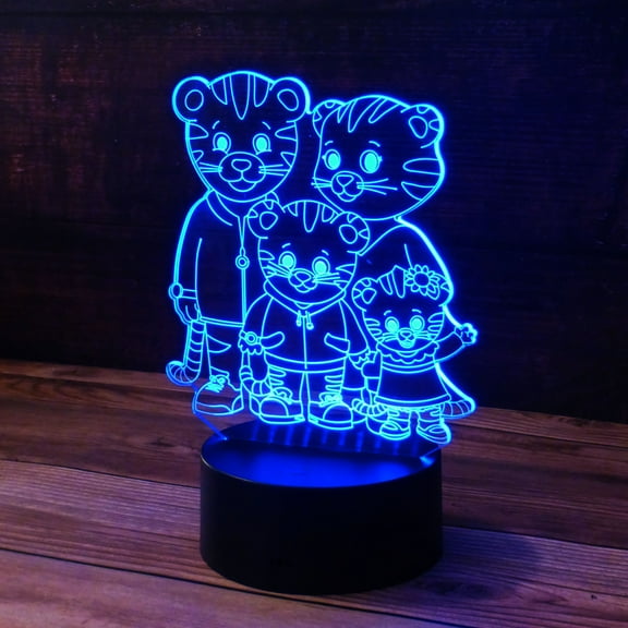 3D Optical Illusion Lamp, The Tiger Family Desk Light - 7 Color LED Lamp Base with USB or Battery and Touch control Rotating Fade or Solid Color mode. A Nightlight for Kids, Gift for any age.