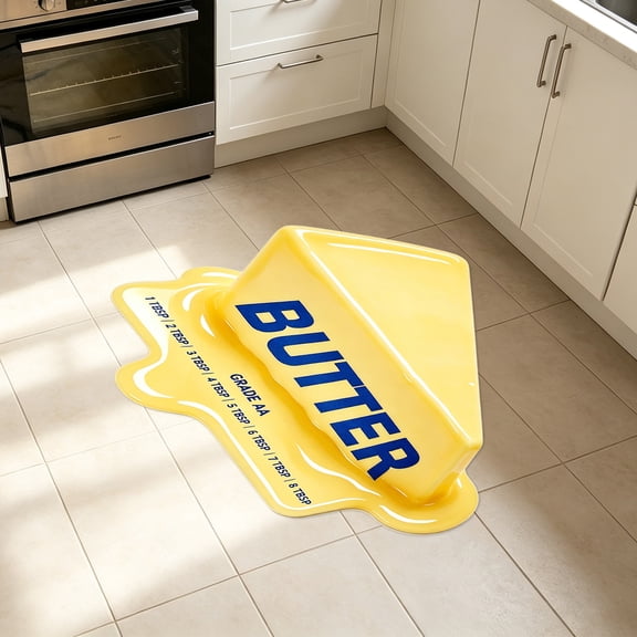 3D Optical Illusion Melted Butter Slice Rug, Novelty Butter-Themed Non-Slip Rubber Backing Absorbent Funny Decor Mat, Floor Mat for Kitchen Entryway Living Room Baking Gift, 19.6x31.5in