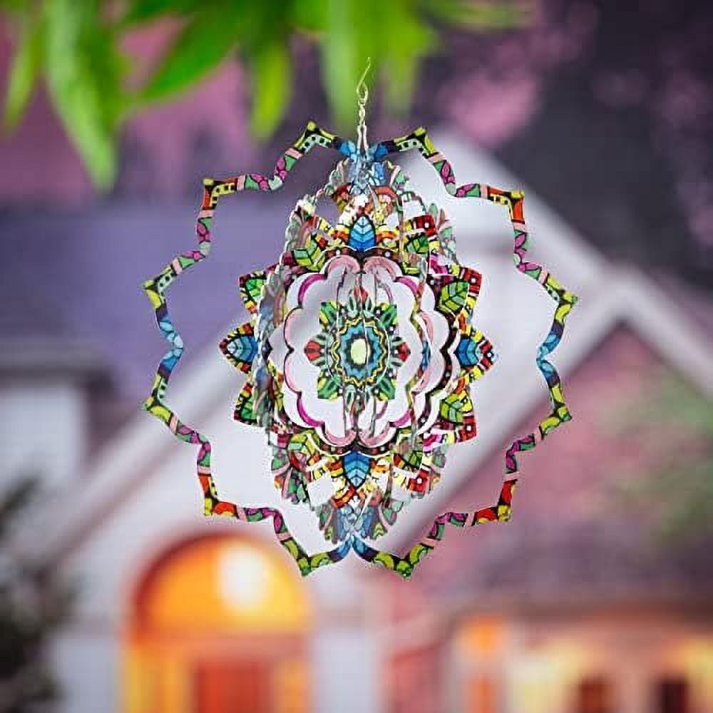3D Optical Illusion Metal Wind Spinner Mandala Flower 12 Inches Fade And Weather Resistant