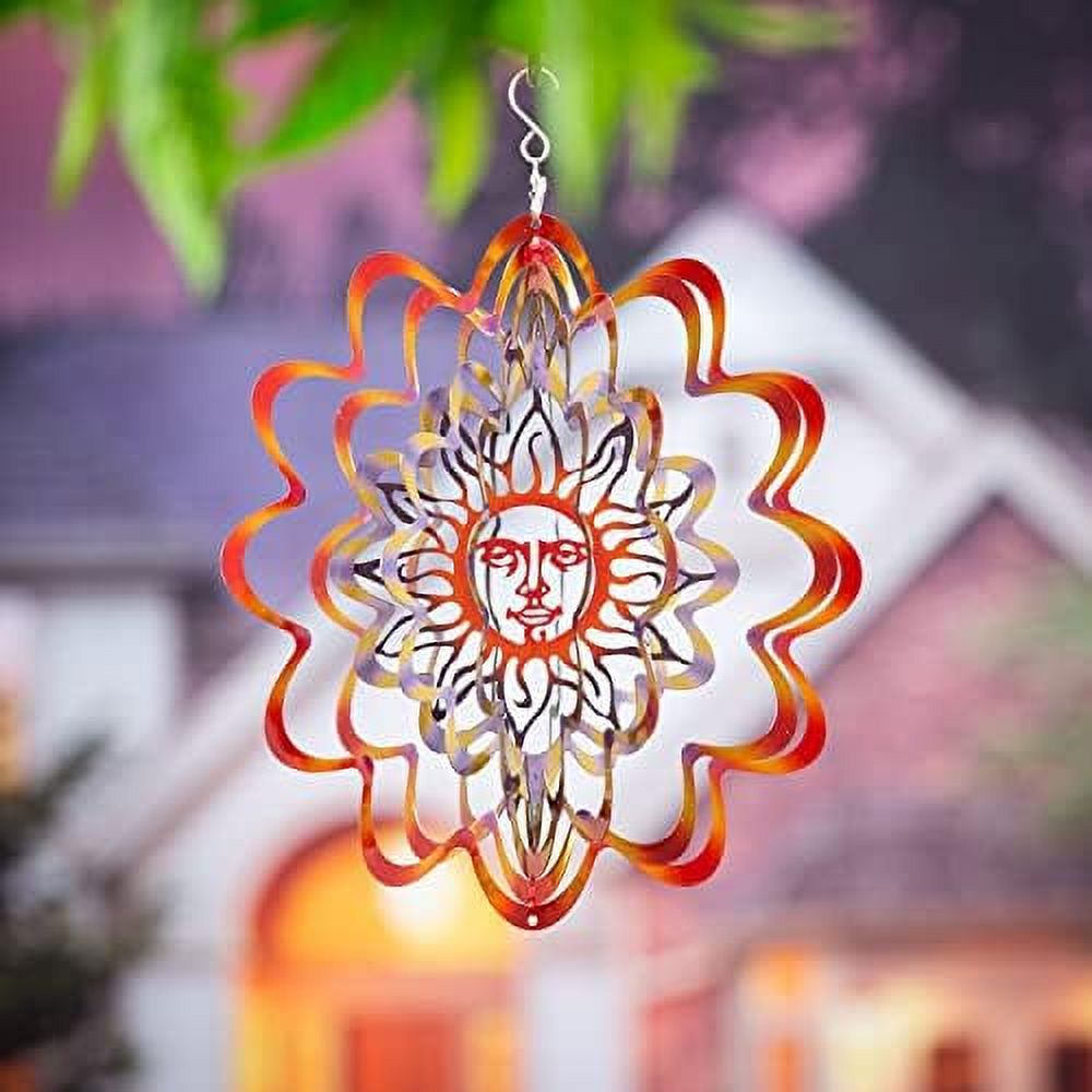3D Optical Illusion Metal Wind Spinner Sun Face 12 Inches Fade And Weather Resistant