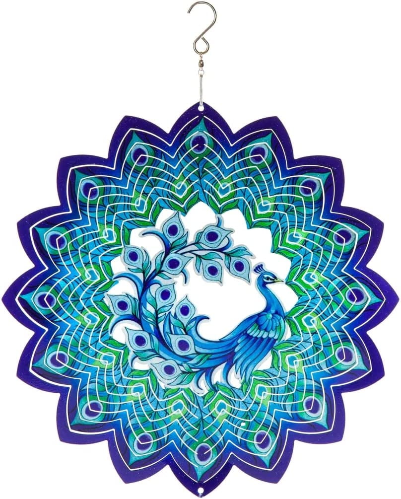 3D Optical Illusion Metal Wind Spinner by Peacock Design, WeatherResistant for Garden and